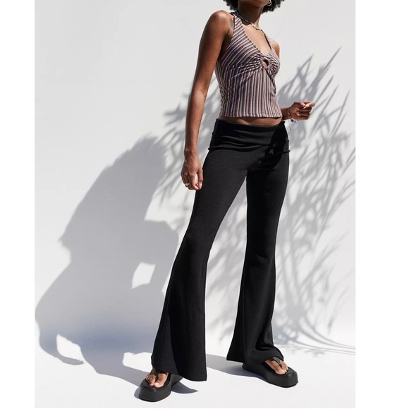 Urban Outfitters UO Dani Foldover Flare Semi-Sheer Pants in Black Plus Size XL - Picture 1 of 16